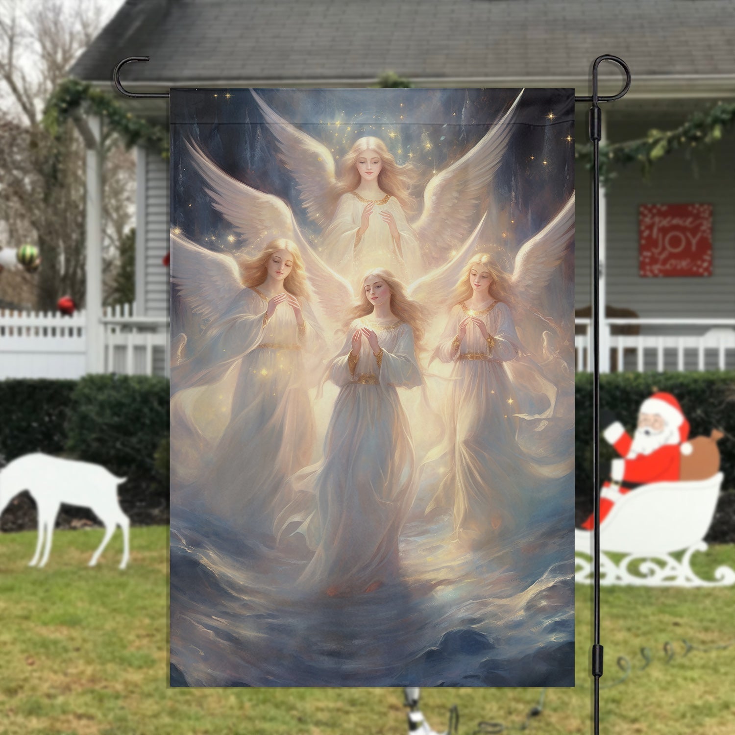 Angels Are Praying Christmas Flag Angel Themed Decor Xmas Garden Flag Gifts For Angel Lovers