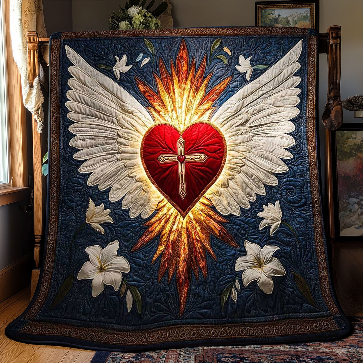 Angel's Heart Quilt Blanket Cross Christian Christmas Holiday Spiritual Gift Ideas