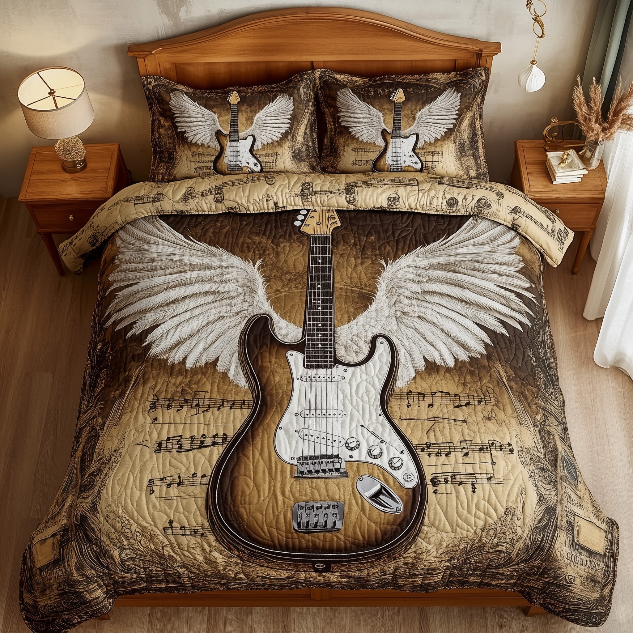 Angle Guitar Quilted Bedding Set Duvet Cover Bedspread Gifts For Acoustic Guitar Players