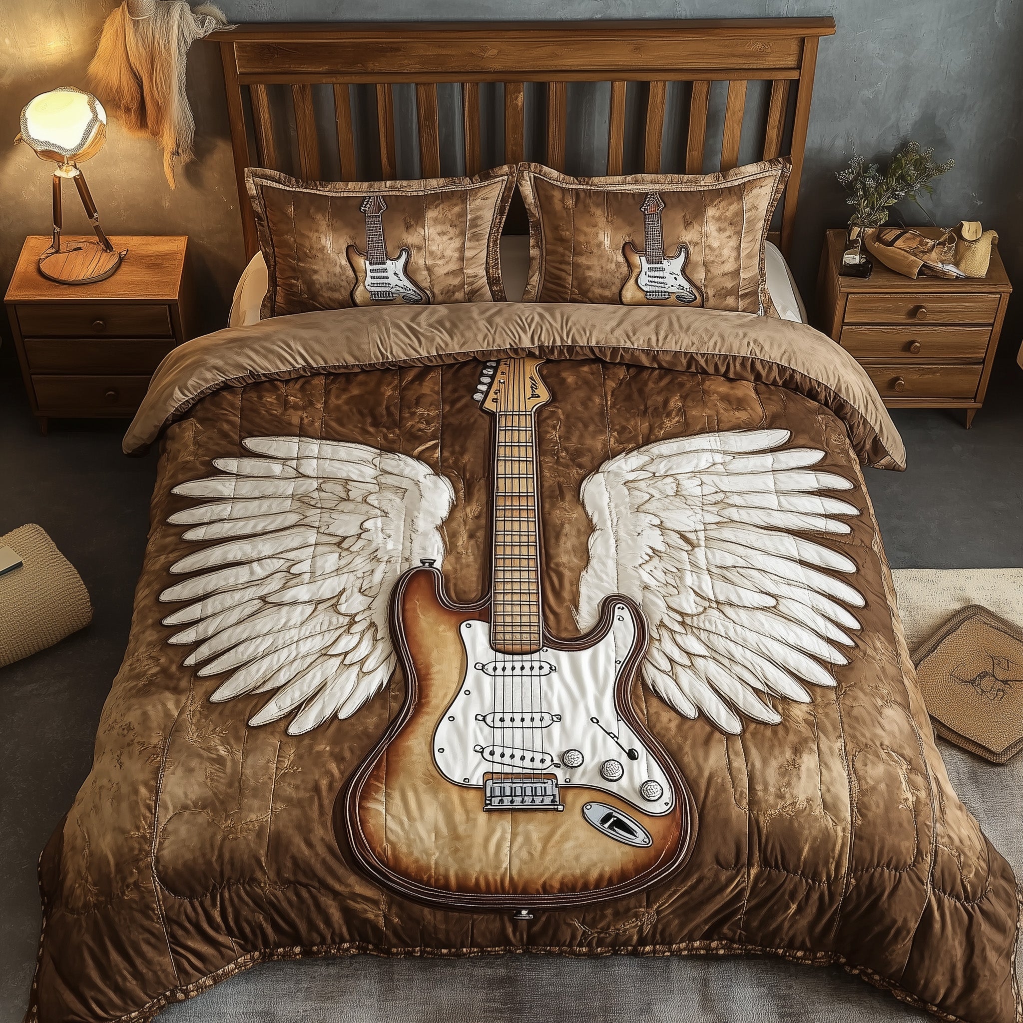 Angle Guitar Quilted Bedding Set Duvet Cover Bedspread Gifts For Electric Guitar Players