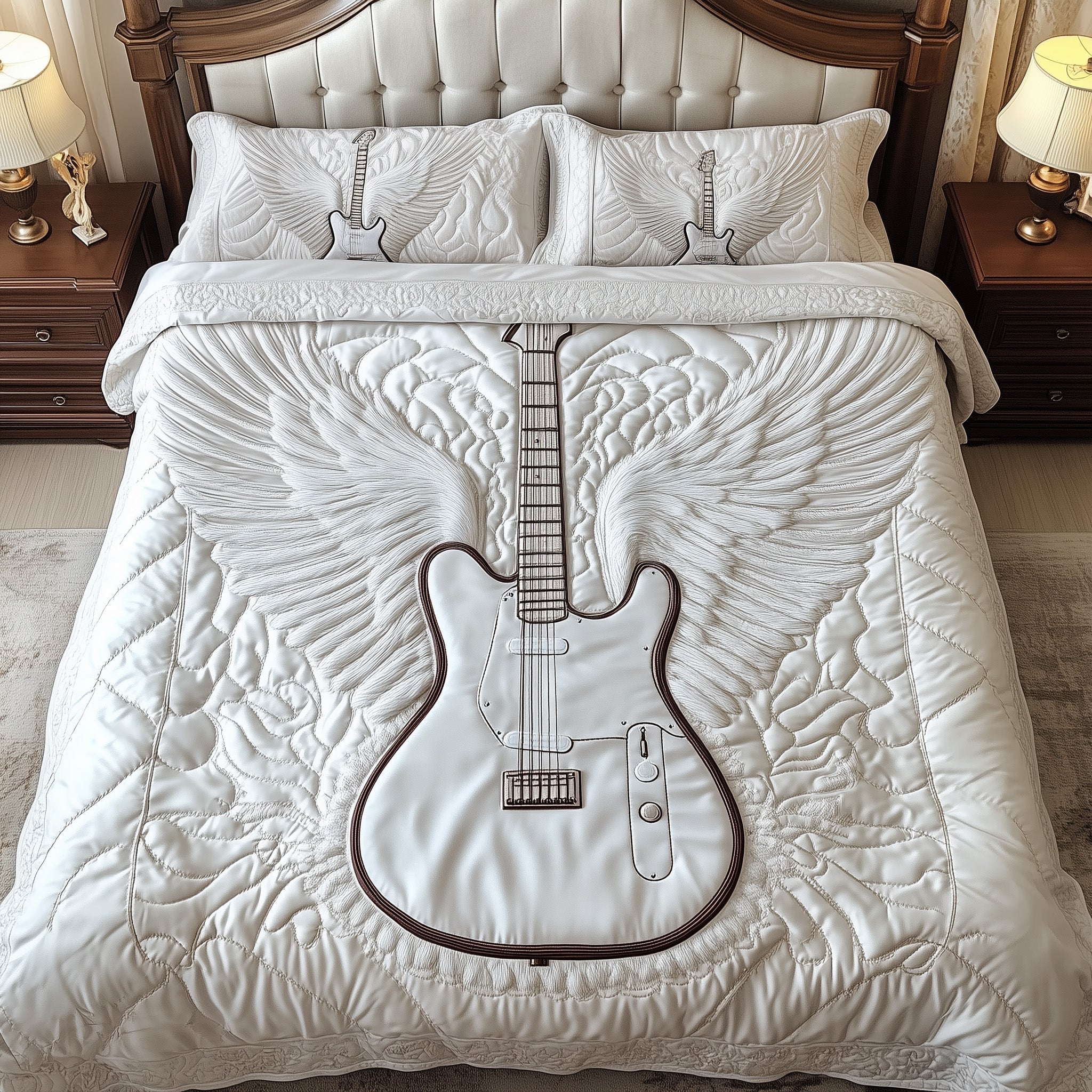 Angle Guitar Quilted Bedding Set Duvet Cover Bedspread Gifts For Guitar Enthusiasts