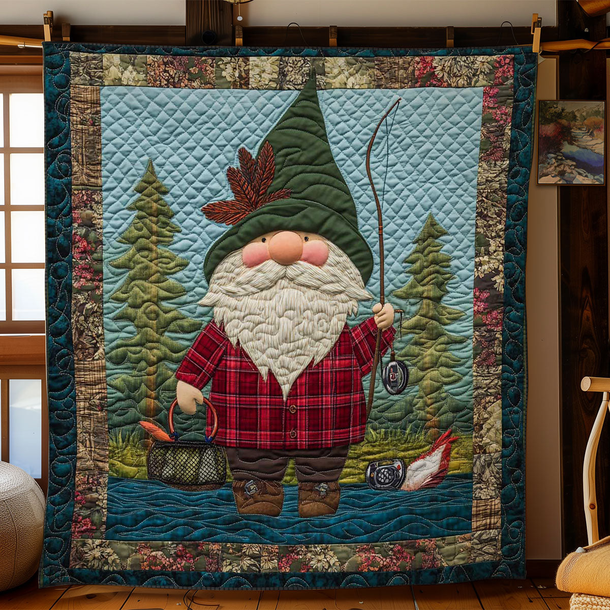 Angler Gnome Quilt Blanket Christmas Holiday Gifts For Winter