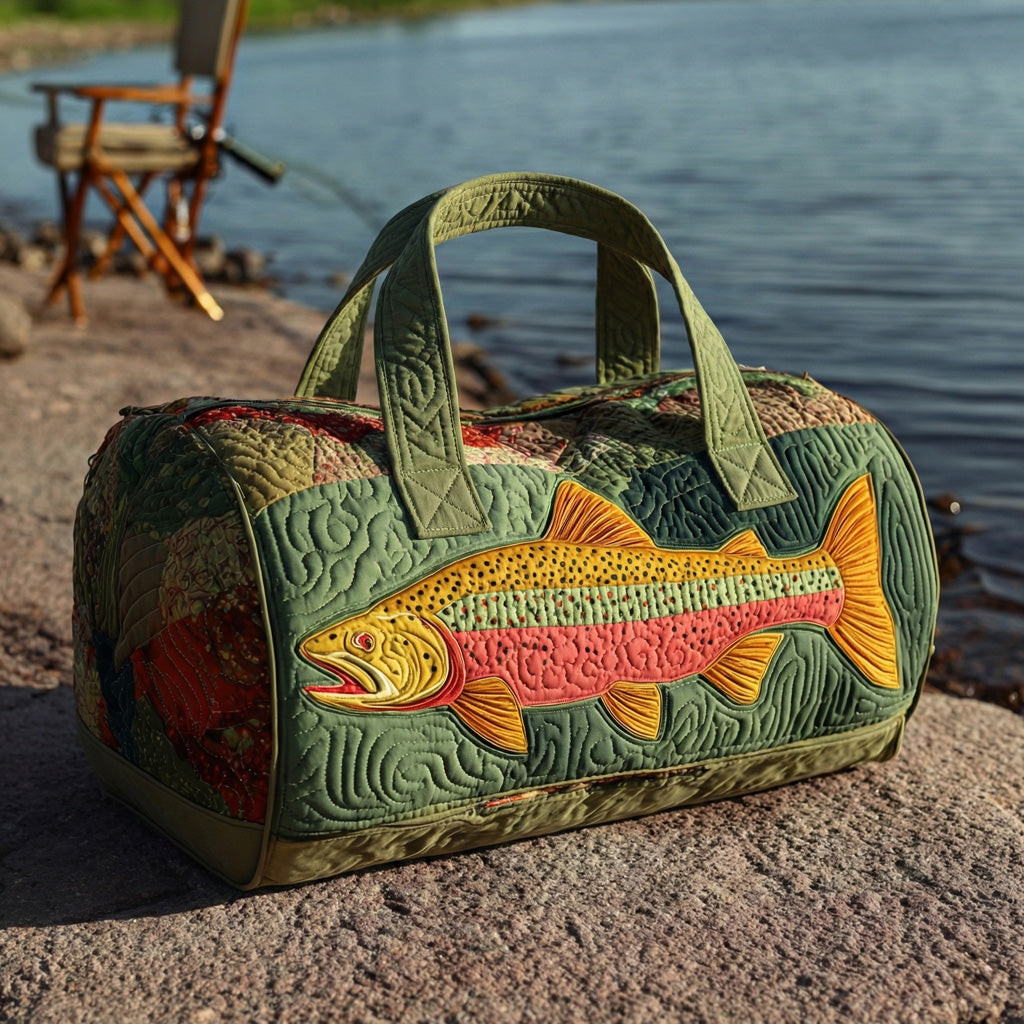 Angler Trail Quilted Duffle Bag Fishing Nature Travel Bag Best Gift For Fishing Lovers Camping Outdoor