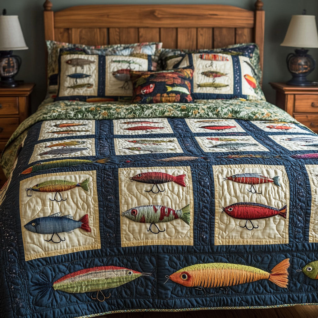 Angling Adventure Quilted Bedding Set Bed Decor Best Gifts For Fisherman 2025