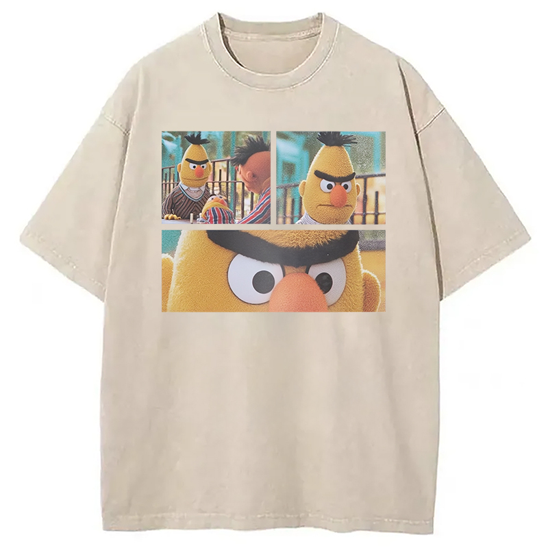 Angry Bert Washed T-Shirt Funny Graphic Gift For Friends Gifts For Besties
