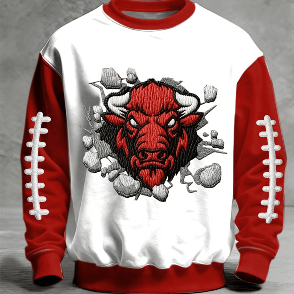 Angry Bull Graphic Football Sweatshirt Game Day Apparel Gift For Footballers