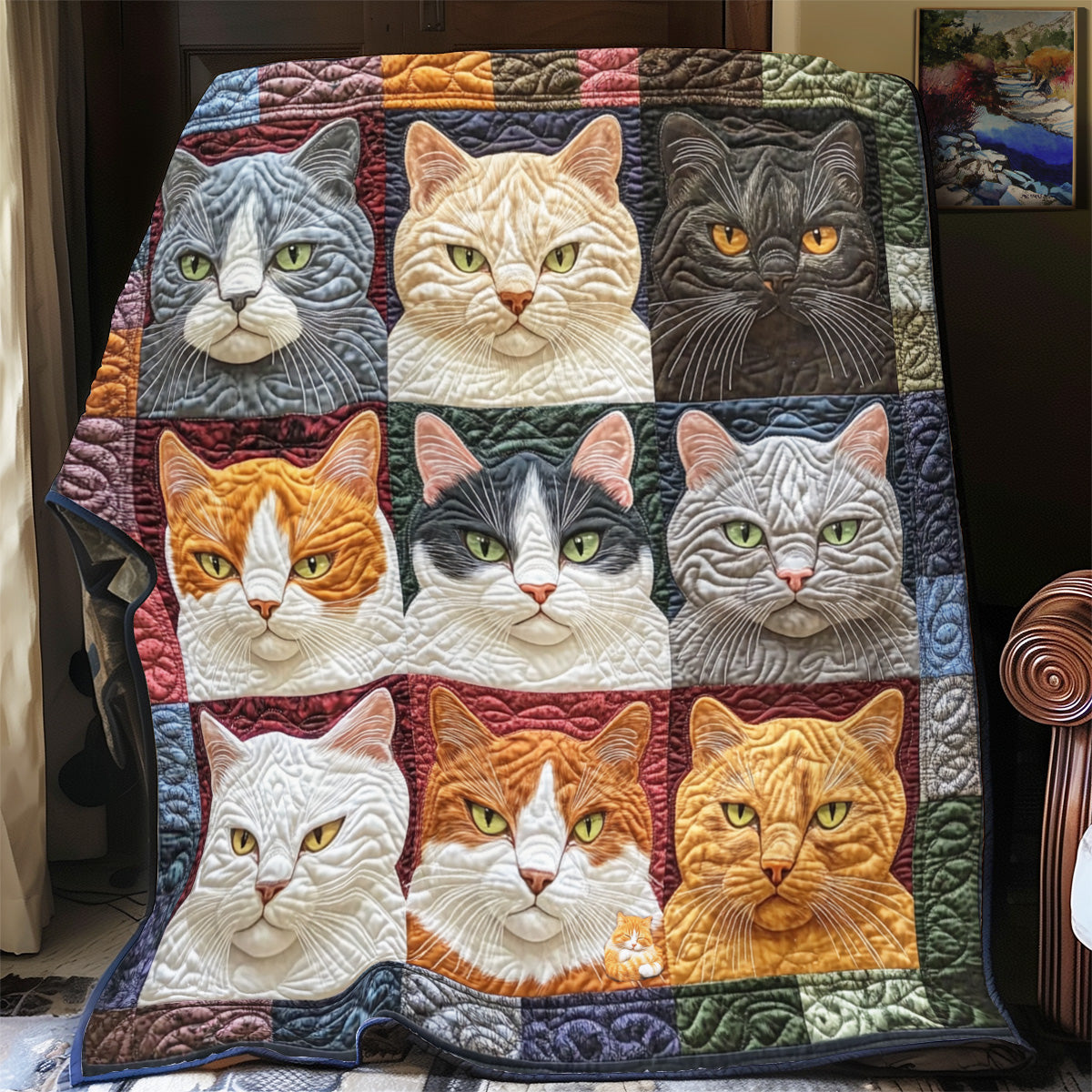 Angry Cat Quilt Blanket Christmas Holiday Gifts For Cat Lovers