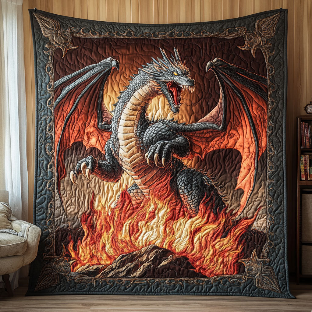Angry Fire Dragon Quilt Blanket Christmas Holiday Gift For Someone Who Loves Dragonflies