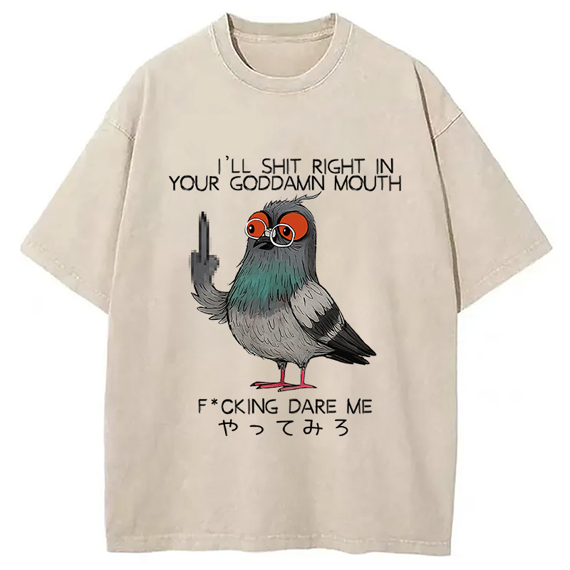 Angry Pigeon Washed T-Shirt Casual Vintage Everyday Look Gifts For Brother