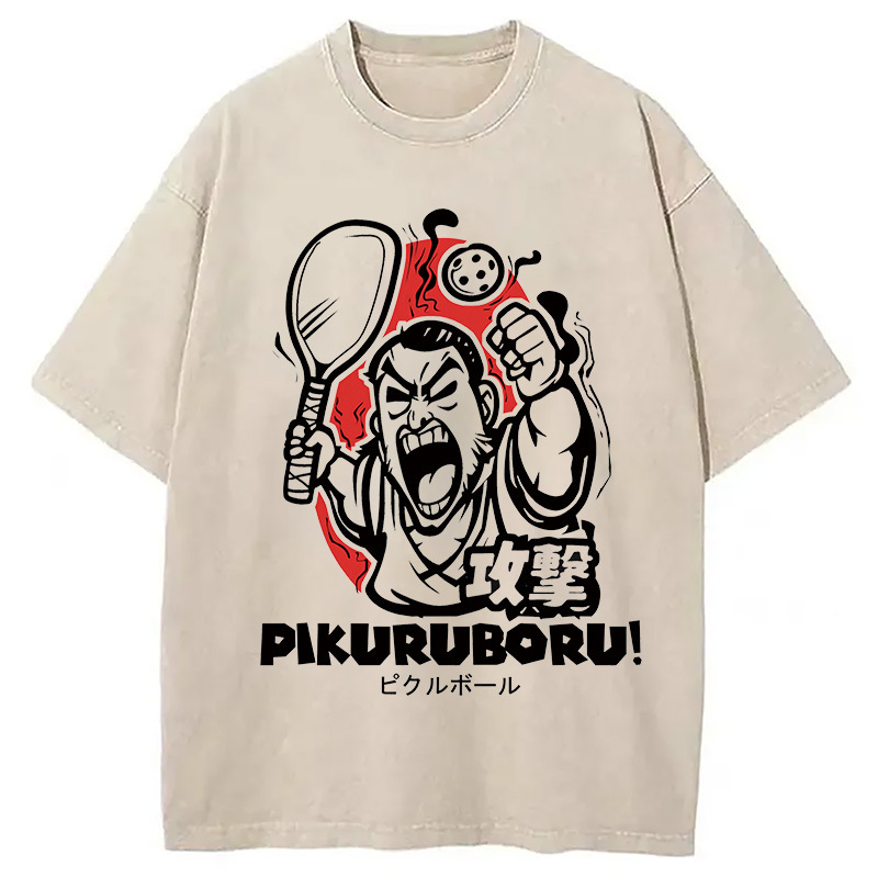 Angry Pikuruboru Pickleball Washed T-Shirt Funny Graphic Gift For Friends Gifts For Brother