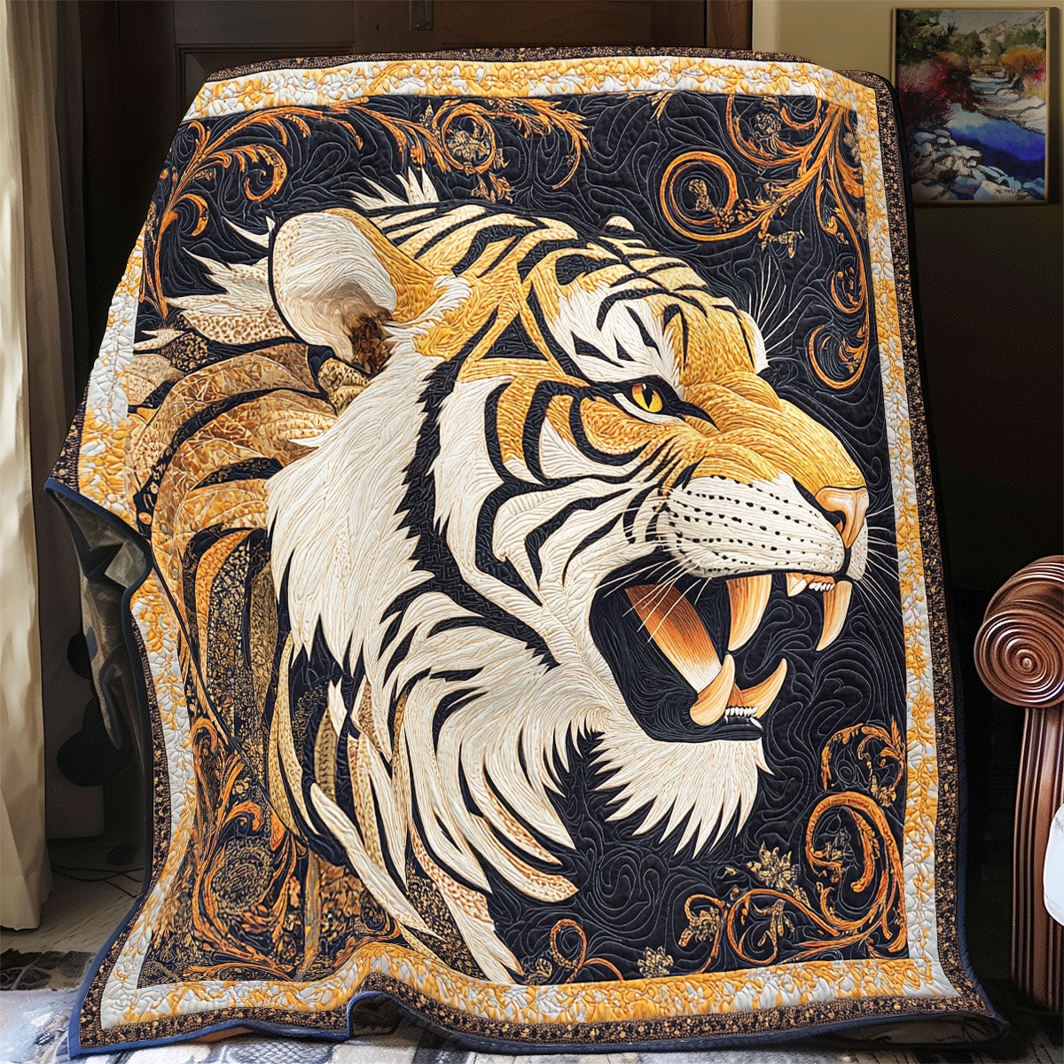 Angry Tiger Quilt Blanket Christmas Holiday Gifts For Tiger Lovers