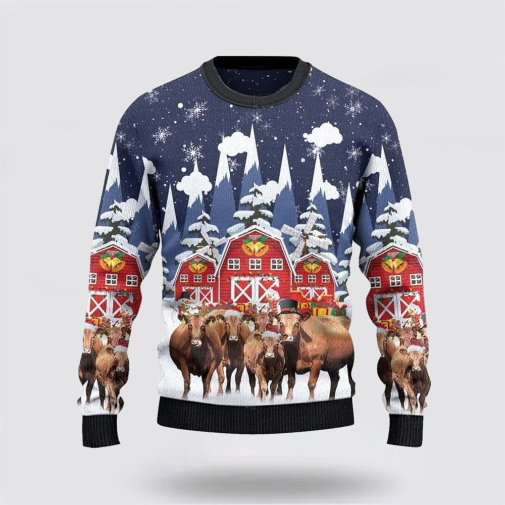 Angus Cattle Red Barn Farm Ugly Christmas Sweater Funny Christmas Sweater Christmas Gifts For Husband