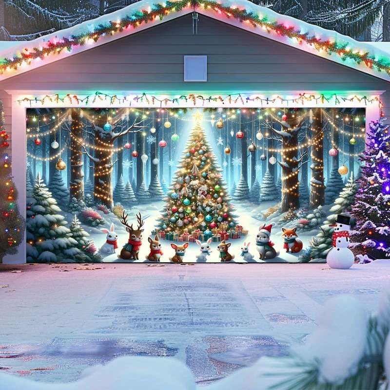 Animal Festive Gathering Christmas Garage Door Cover Outdoor Decor  Animal Inspired Gifts