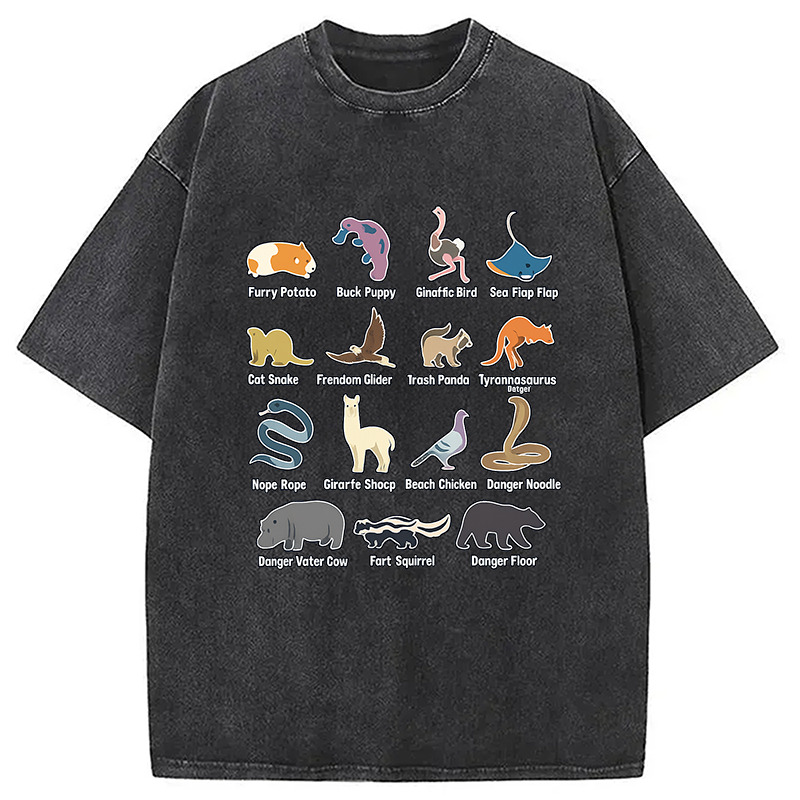 Animals Of The World Washed T-Shirt Unisex Streetwear Graphic Style Gifts For Him