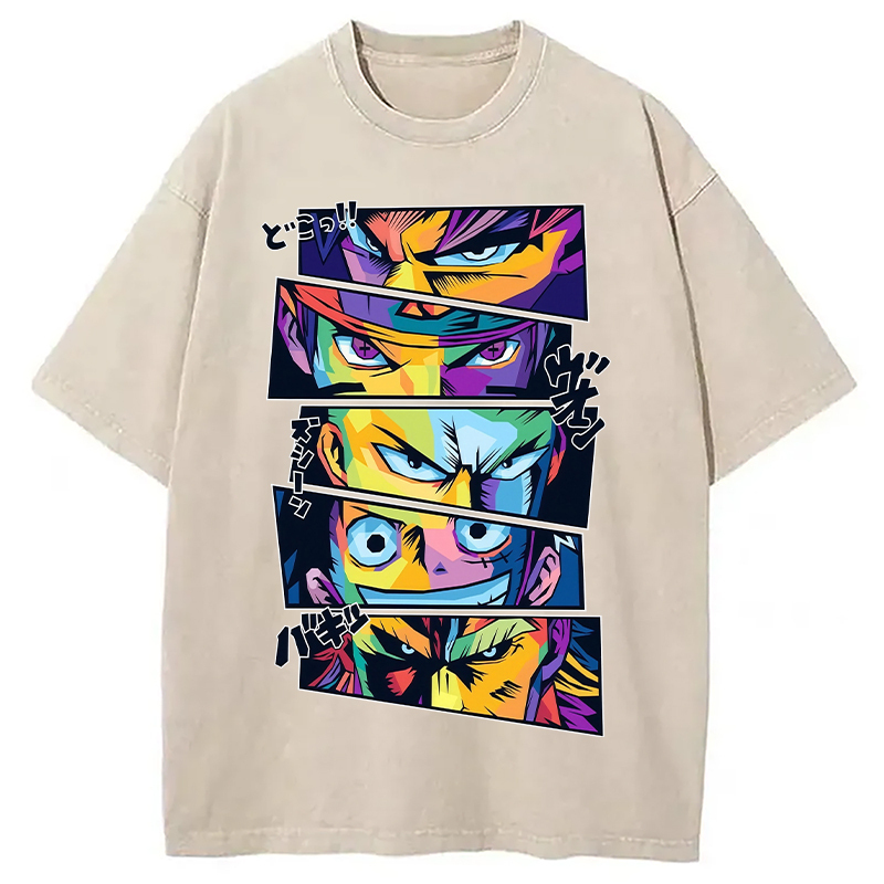 Anime Legends In Pop Art Washed T-Shirt Cool Urban Street Style Shirt Gifts For Besties