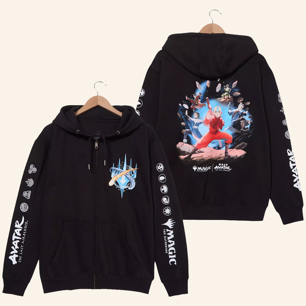 Anime Merch Magic The Gathering x Avatar The Last Airbender Characters Zip Hoodie Son Gifts