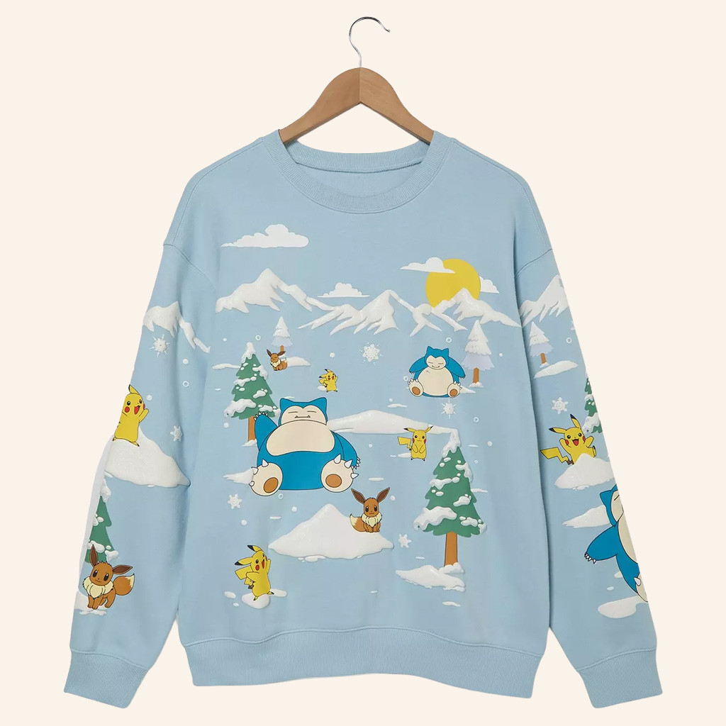 Anime Merch Pokemon Winter Scene Sweatshirt Christmas Gifts For Daughter