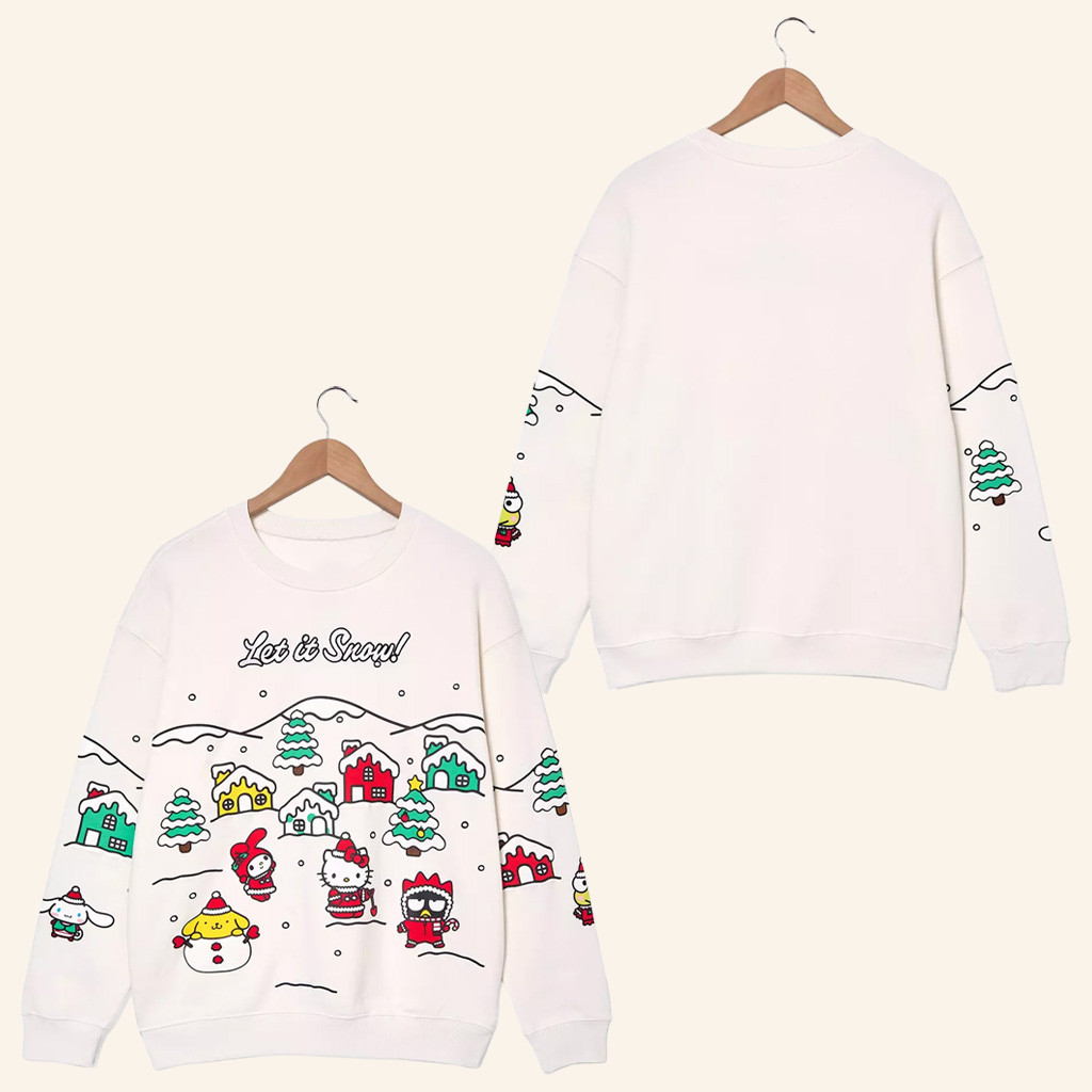 Anime Merch Sanrio Hello Kitty And Friends Snowy Scene Sweatshirt Xmas Gifts For Daughter Anime Merch Sanrio Hello Kitty And Friends Snowy Scene Sweatshirt Xmas Gifts For Daughter