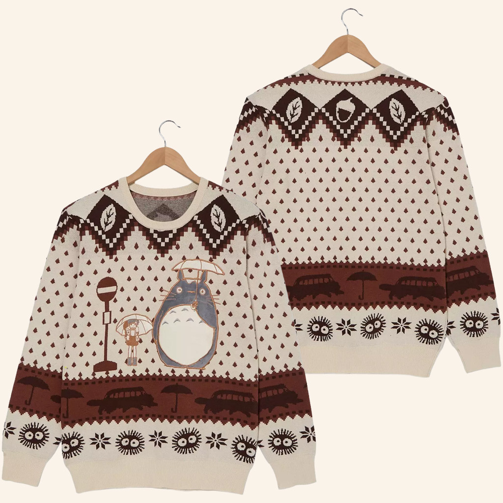 Anime Merch Studio Ghibli My Neighbor Totoro Bus Stop Holiday Sweater Xmas Gifts For Her
