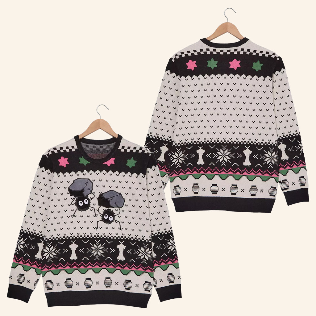 Anime Merch Studio Ghibli Spirited Away Soot Sprites Holiday Sweater Xmas Gifts For Son Anime Merch Studio Ghibli Spirited Away Soot Sprites Holiday Sweater Xmas Gifts For Son