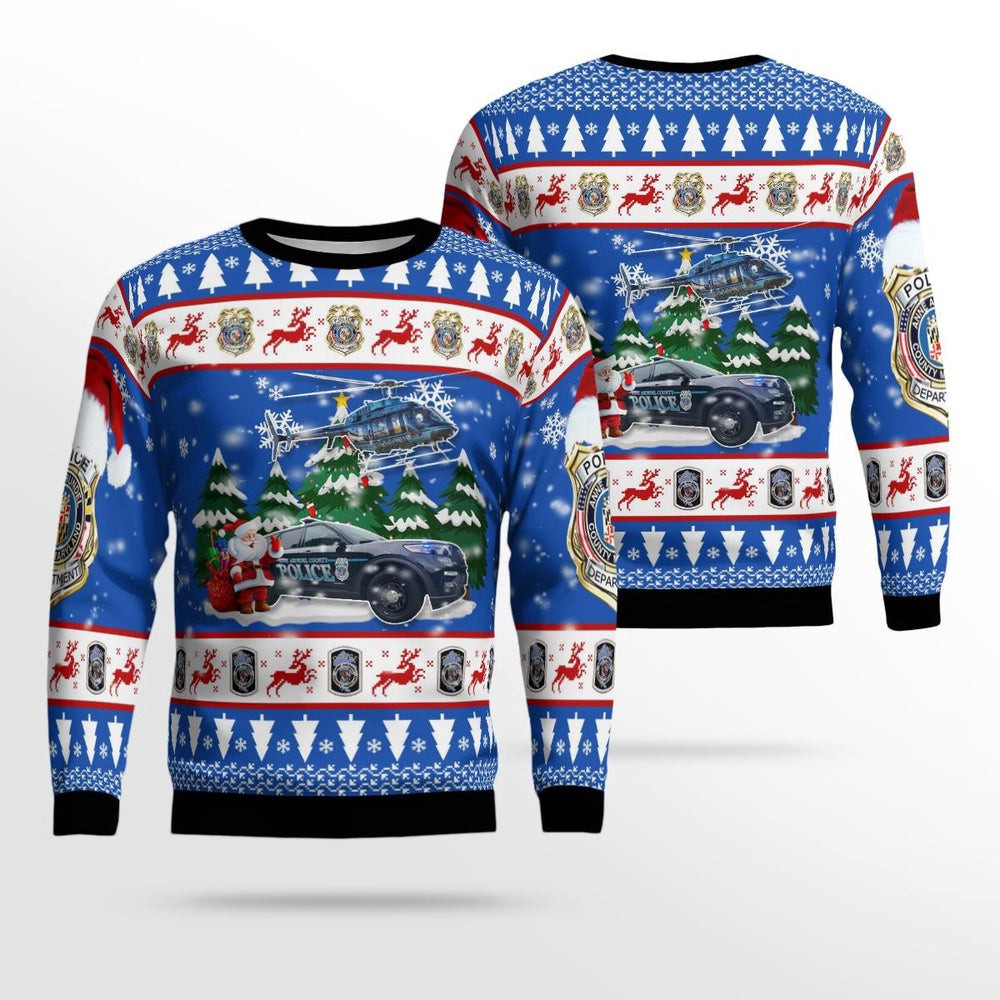 Anne Arundel County Maryland Police Department Car and Bell 407 Helicopter Christmas Ugly Sweater Xmas Unisex Sweater Christmas Gifts for Men Women