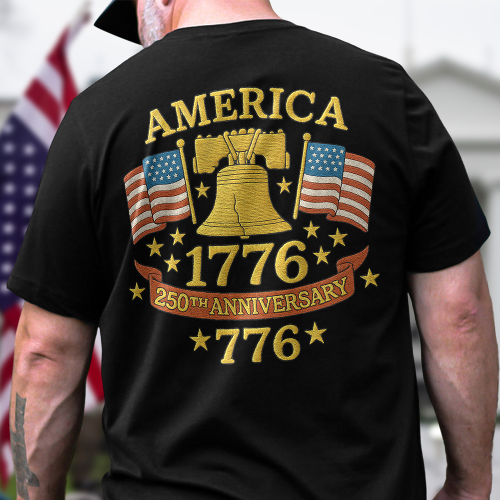 Anniversary Liberty Bell Embroidered Effect Back Side Dark Shirt America 250th Anniversary Shirt America 250 Merchandise Gifts For Patriotic Dad