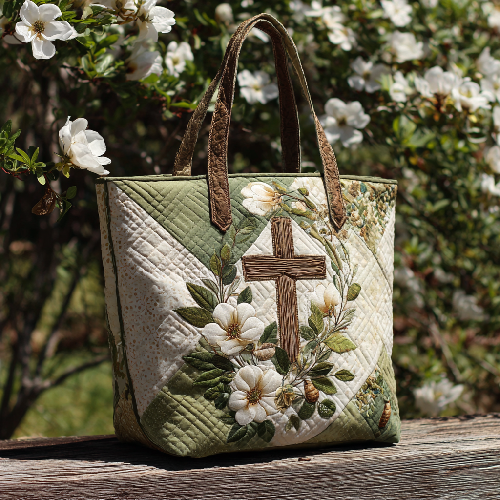 Anointed Pattern Quilted Tote Bag Christian Christmas Presents