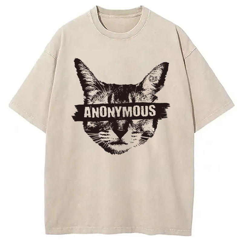 Anonymous Cat Washed T-Shirt Trendy Aesthetic Graphic Apparel Gifts For Him