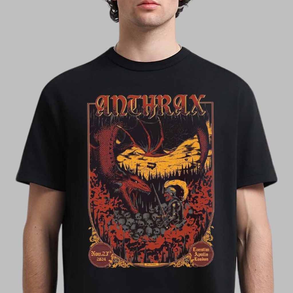 Anthrax Poster For Show In London UK At Eventim Apollo London On November 23 2024 The Knight Versus Dragon Art T-Shirt Gifts For Him Anthrax Poster For Show In London UK At Eventim Apollo London On November 23 2024 The Knight Versus Dragon Art T-Shirt Gifts For Him