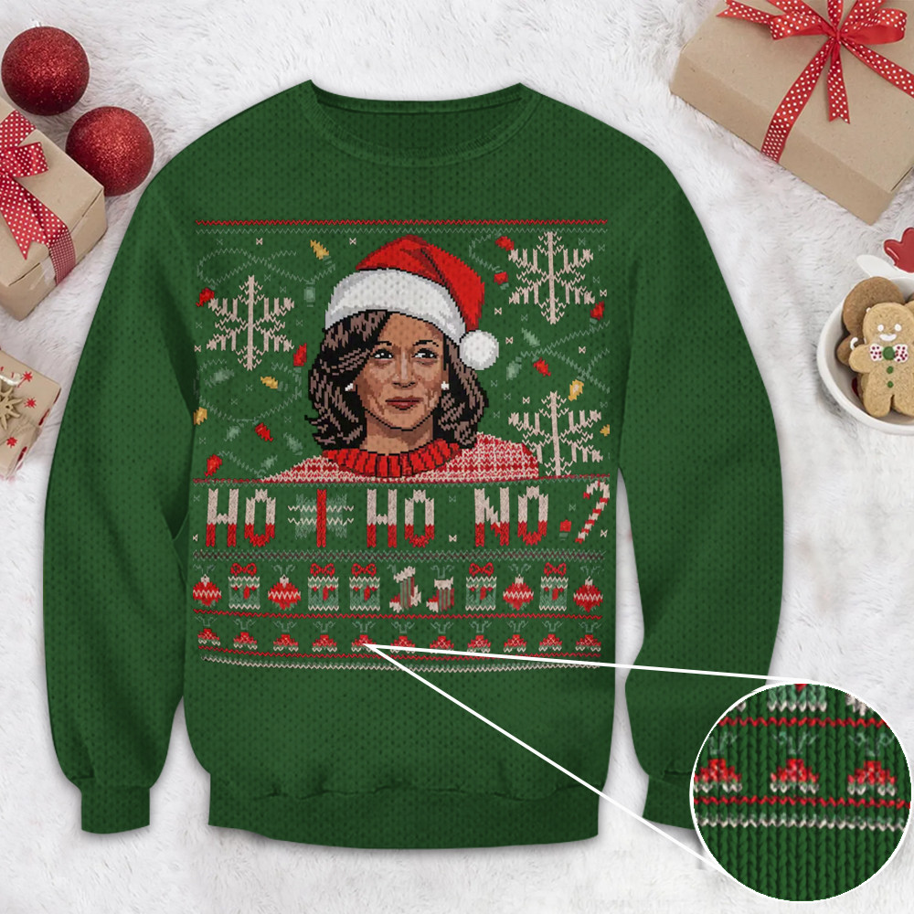 Anti Kamala Harris Ho Ho No Santa Hat Ugly Christmas Sweater Funny Holiday Sweater
