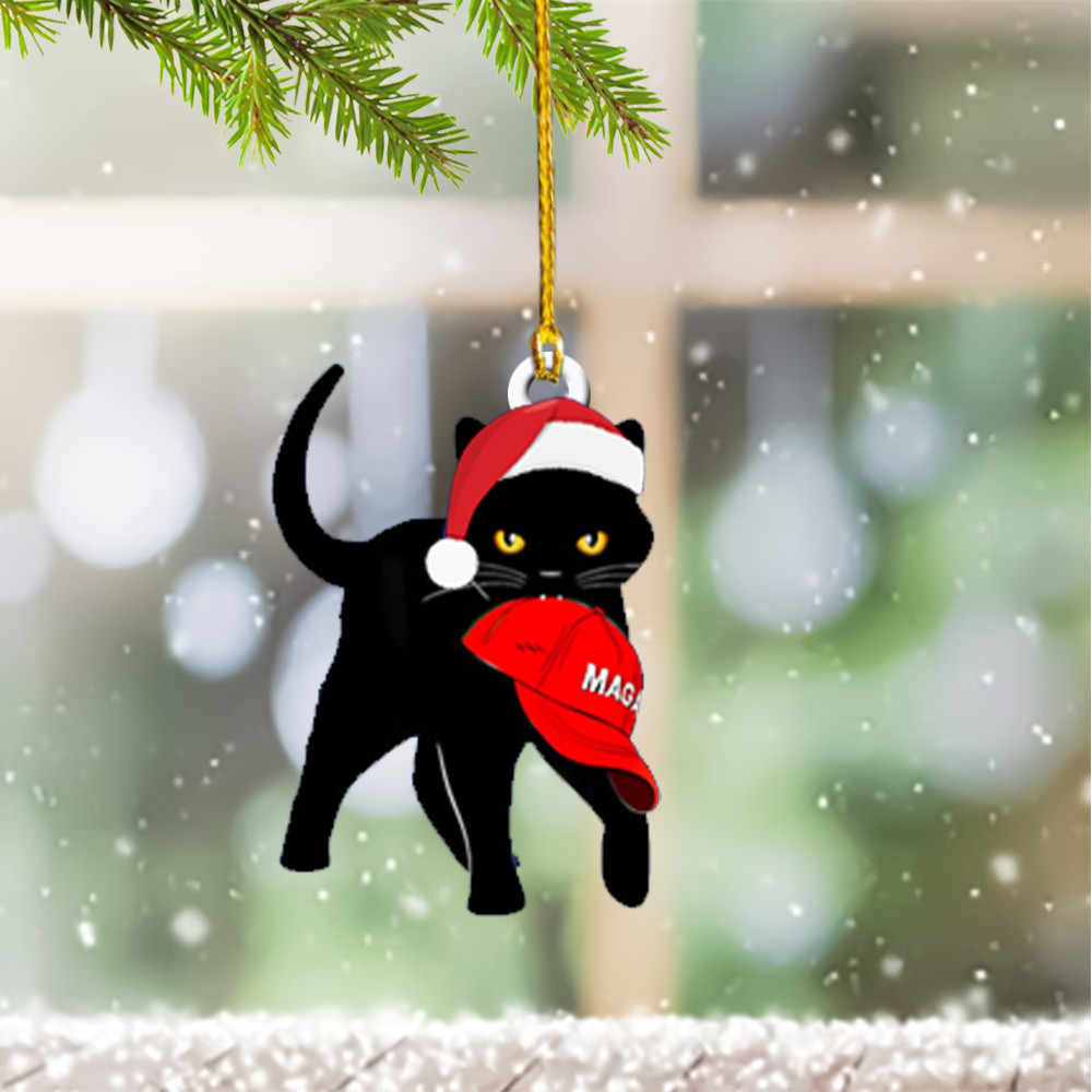 Anti Red Hat Black Cat Ornament Shaped Harris Walz 2024 Christmas Ornament Cat Lady For Kamala