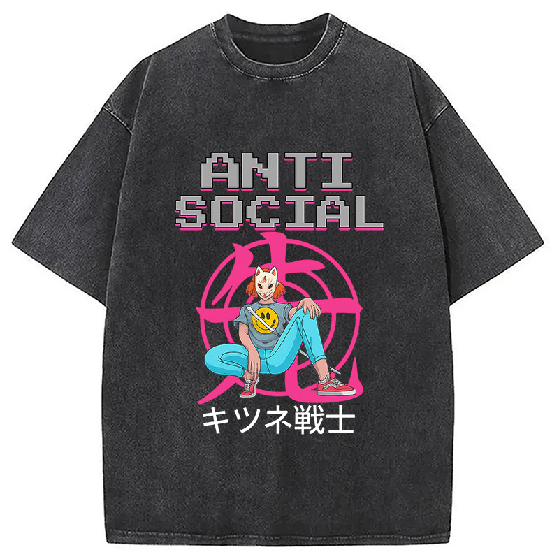Anti Social Manga Girl Washed T-Shirt Everyday Comfort Graphic Shirt Gifts For Brother