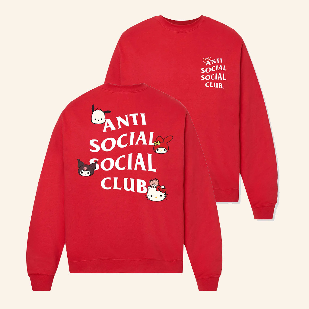 Anti Social Social Club Merch ASSC X Hello Kitty HK And Friends Bow Sweatshirt Red Anti Social Social Club Merch ASSC X Hello Kitty HK And Friends Bow Sweatshirt Red