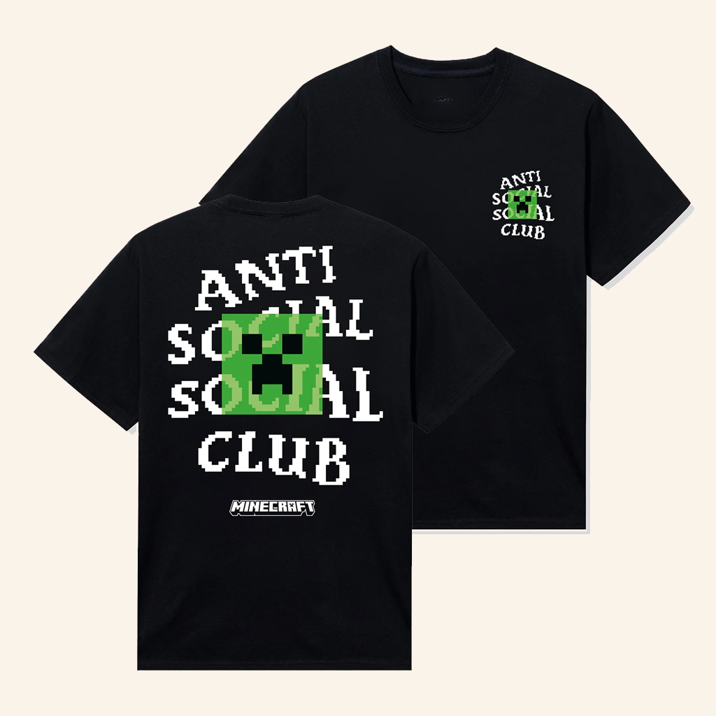 Anti Social Social Club Merch ASSC X Minecraft Creeper Head Logo T-Shirt Xmas Gifts For Him