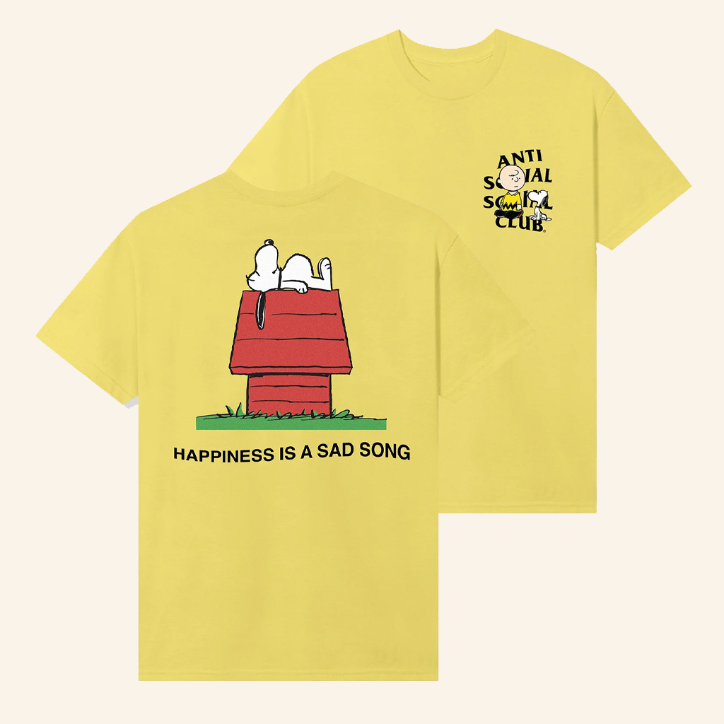 Anti Social Social Club Merch ASSC X Peanuts Happiness Is A Sad Song T-Shirt Gifts For Besties