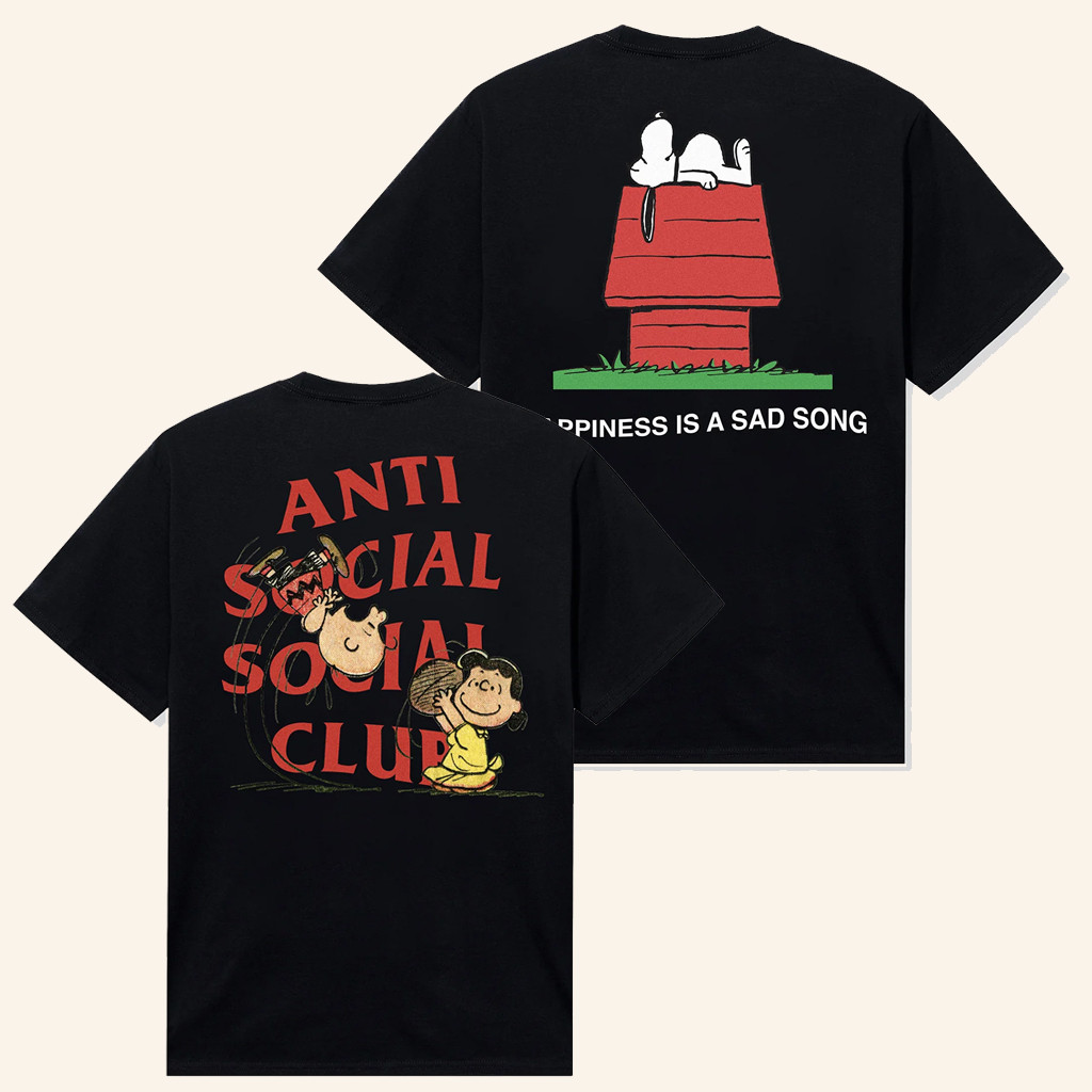 Anti Social Social Club Merch ASSC X Peanuts Sigh Shirt Happiness Is A Sad Song T-Shirt Gifts Anti Social Social Club Merch ASSC X Peanuts Sigh Shirt Happiness Is A Sad Song T-Shirt Gifts