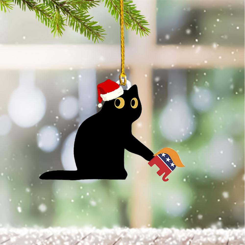 Anti Trump Black Cat Ornament Shaped Vote Kamala Harris Christmas Ornament