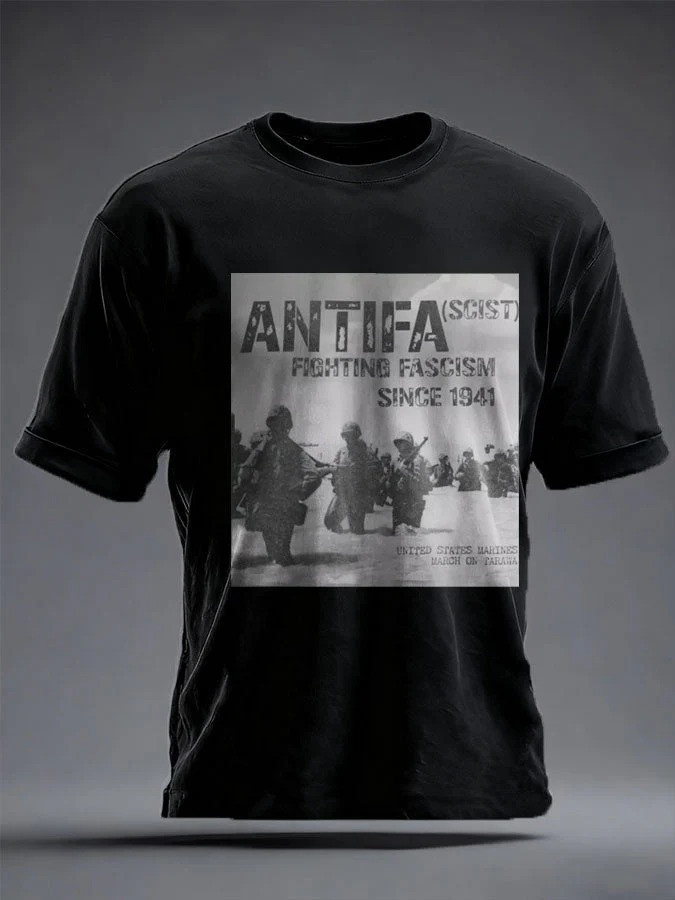 Antifa Fighting Fascism Since 1941 T-Shirt US Marines Veteran Clothing Patriotic Gift