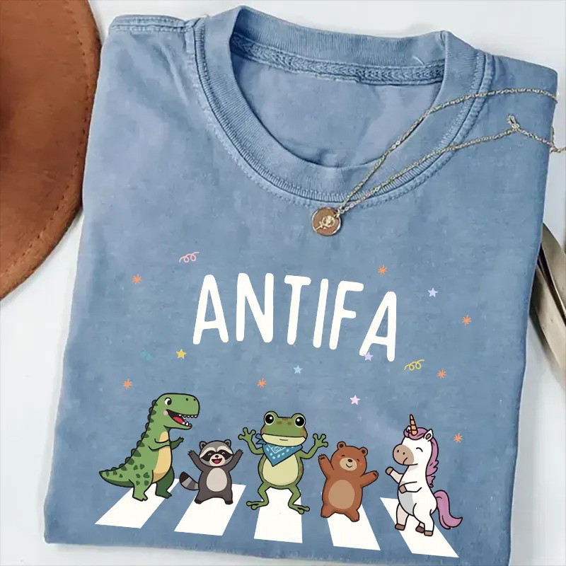 Antifa March T-Shirt Protest Cartoon Graphic Tee Gift For Activists