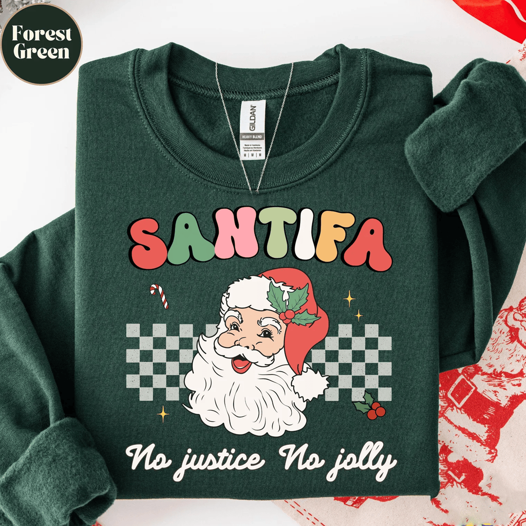 Antifa Santa Christmas Sweatshirt Anti Fascism Social Justice Holiday Sweatshirt Xmas Gift for Mom