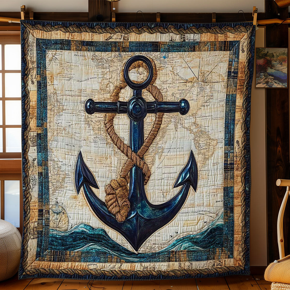 Antique Anchor Quilt Blanket Anchor Navy Veteran Themed Gifts For Christmas Holiday