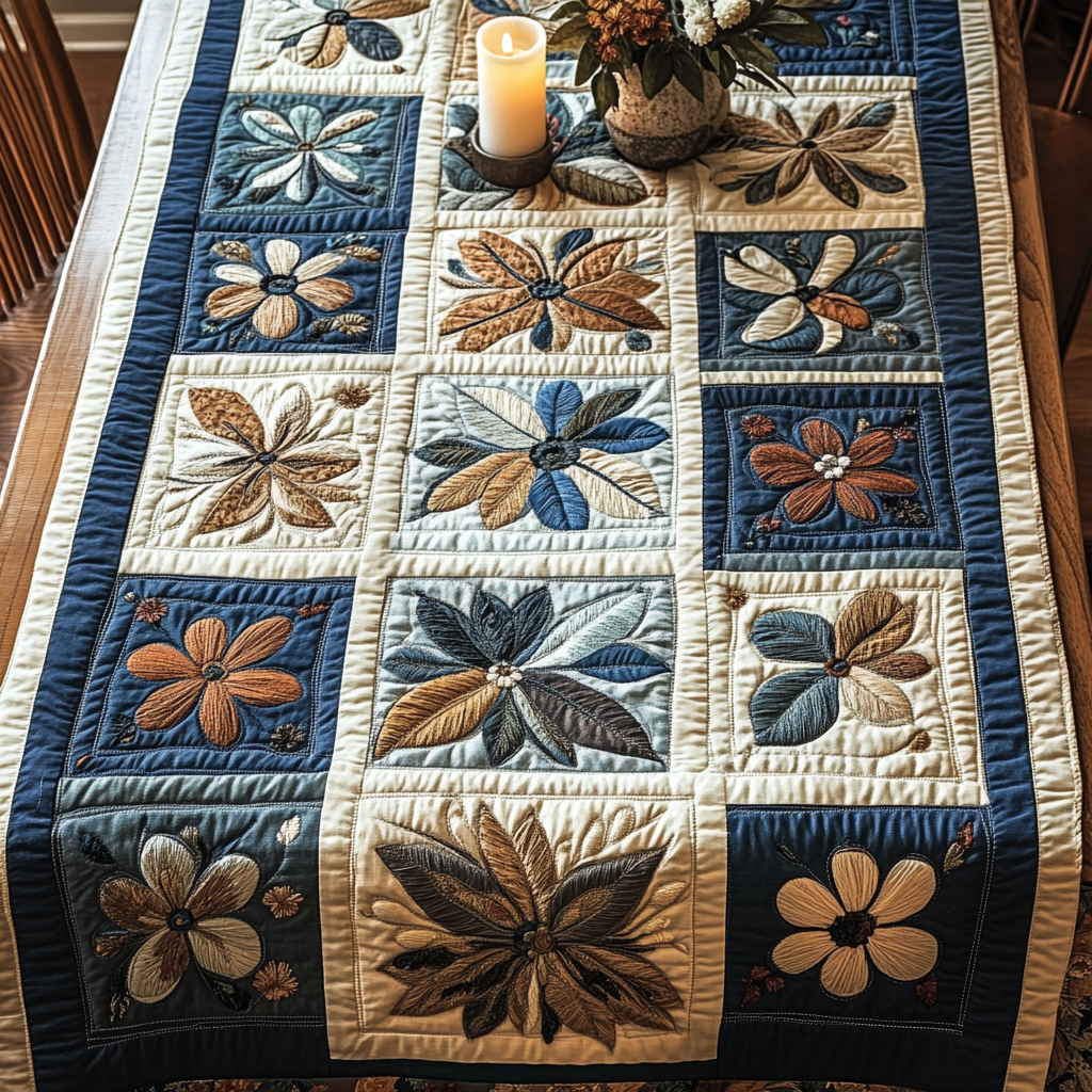Antique Bloom Quilted Table Runner Floral Table Runner Birthday Presents For Dad