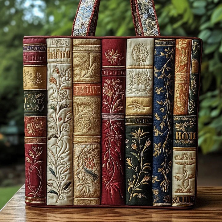 Antique Book Spine Collection Quilted Tote Bag Vintage Literary Reader Bookworm Nature Gift For Mom