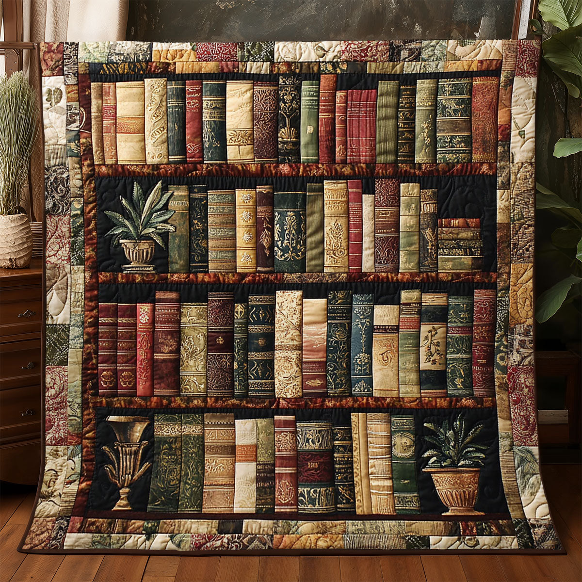 Antique Bookshelf Quilt Blanket Christmas Book Themed Birthday Presents For Husband