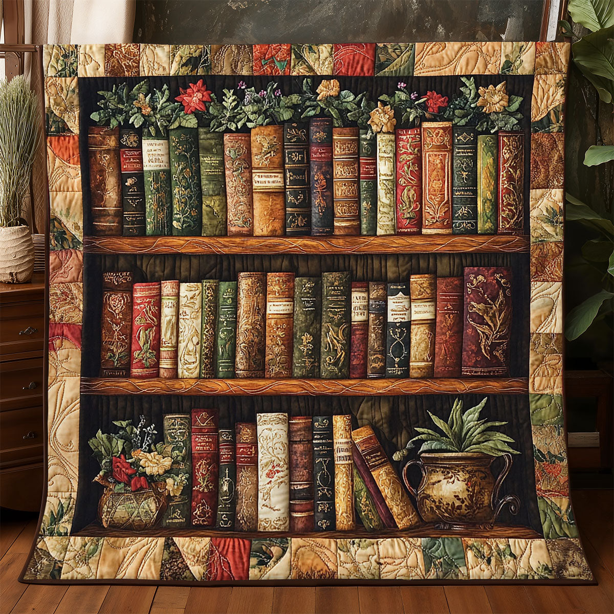 Antique Bookshelf Quilt Blanket Christmas Gifts For People Who Like Books