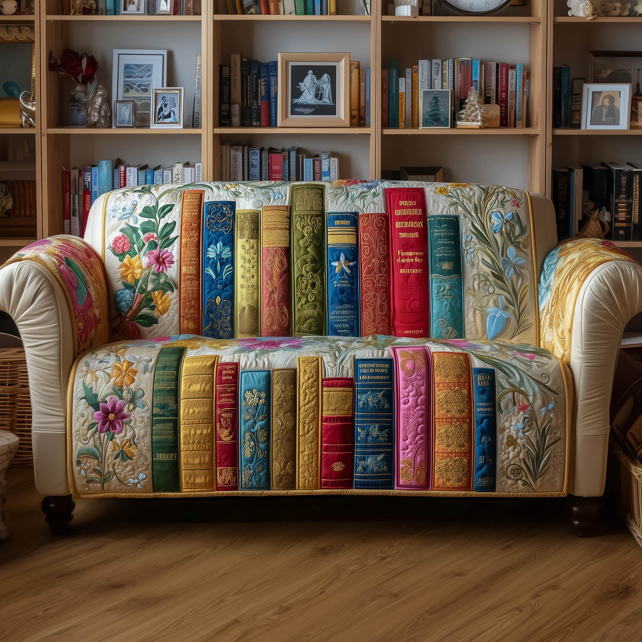 Antique Chapters Quilted Sofa Cover Old Library Book Protector Christmas Gifts For Book Lovers