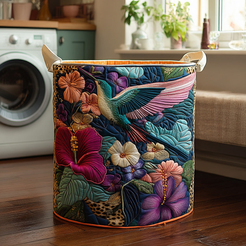 Antique Hummingbird Quilted Laundry Basket Merch For Family