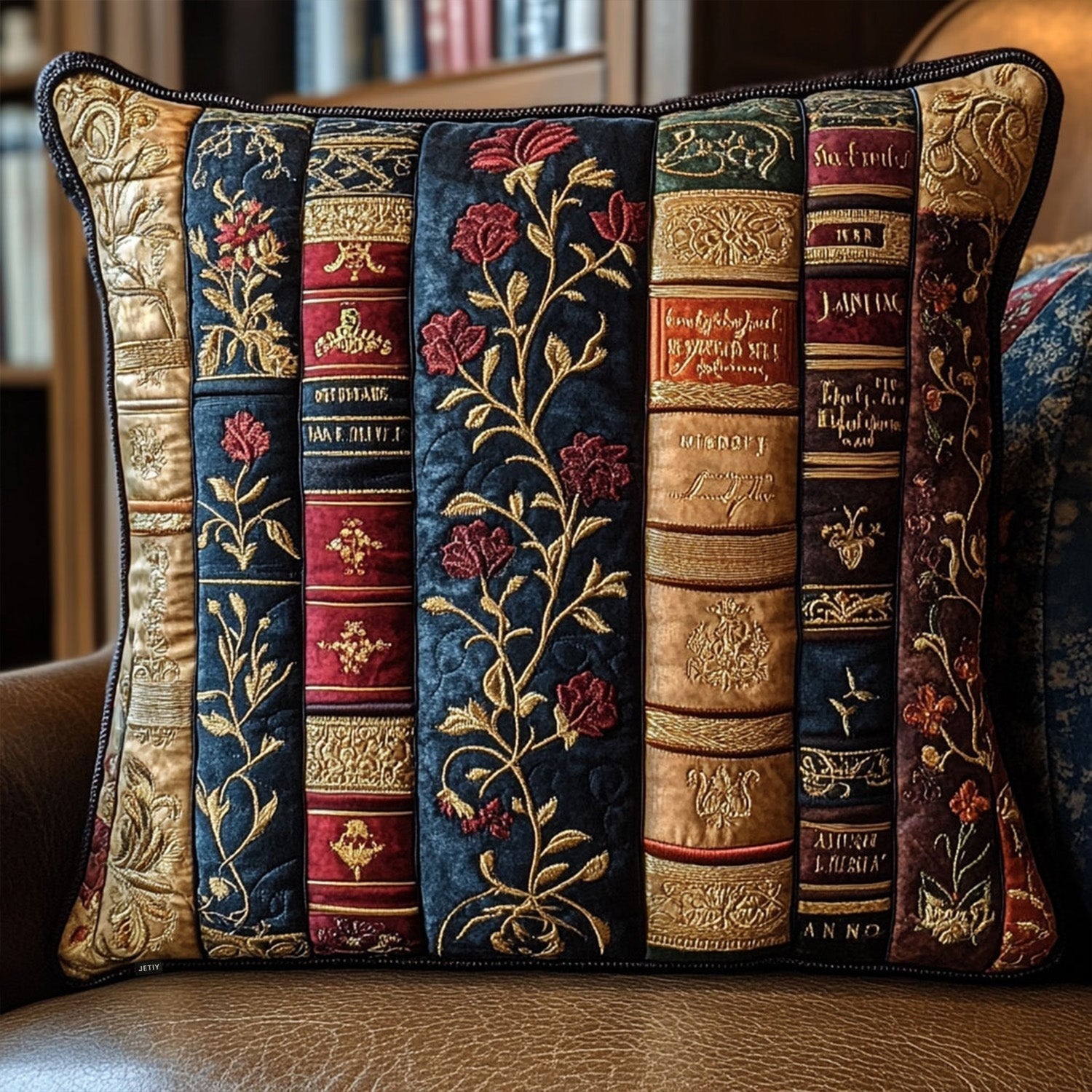 Antique Library Quilted Pillow Case Christmas Home Decor Xmas Gifts For Bookworms
