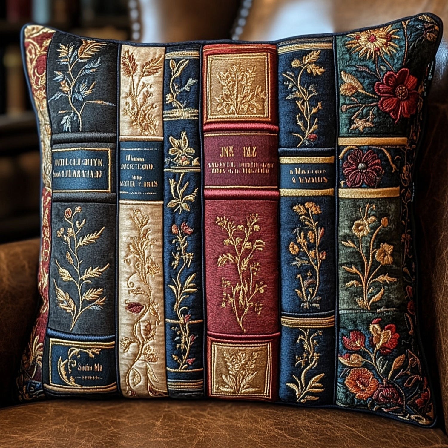 Antique Library Quilted Pillow Case Xmas Home Decor Christmas Gifts For Book Lover