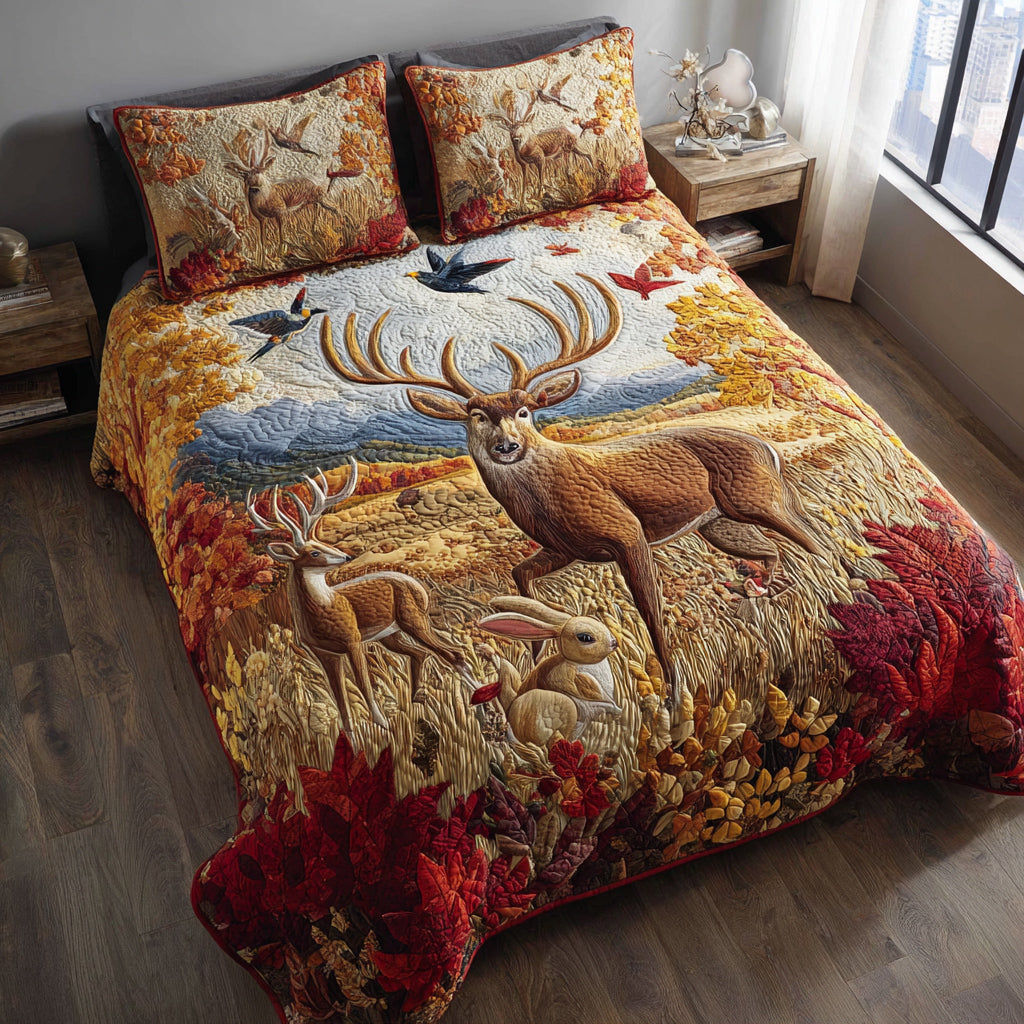 Antler Deer Quilted Bedding Set Luxury Comforter Gift Set for Him or Her